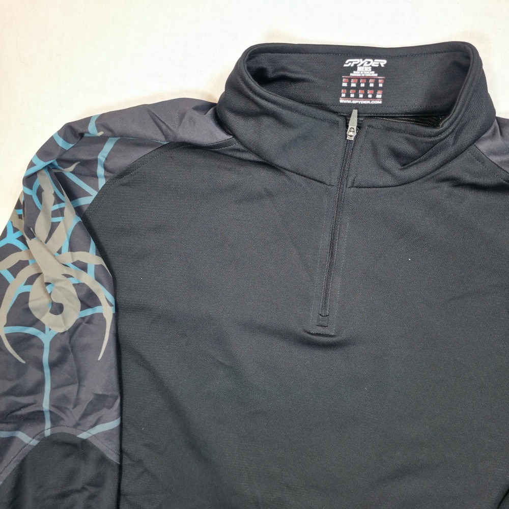 Spyder Mens XXL Black Quarter Zip‎ Base Layer Spider Web Graphic Pullover Top